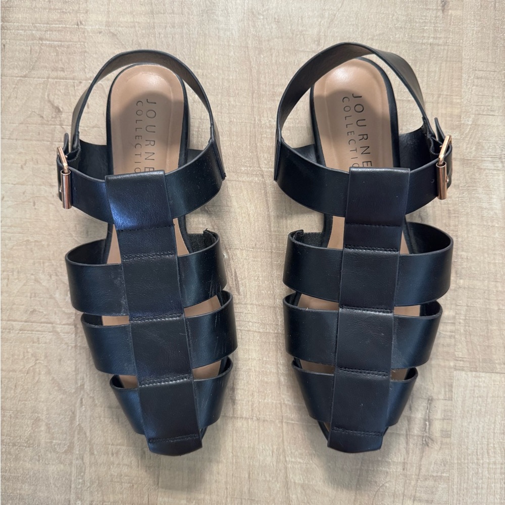 Journee Collection Black Strappy Leather Sandals